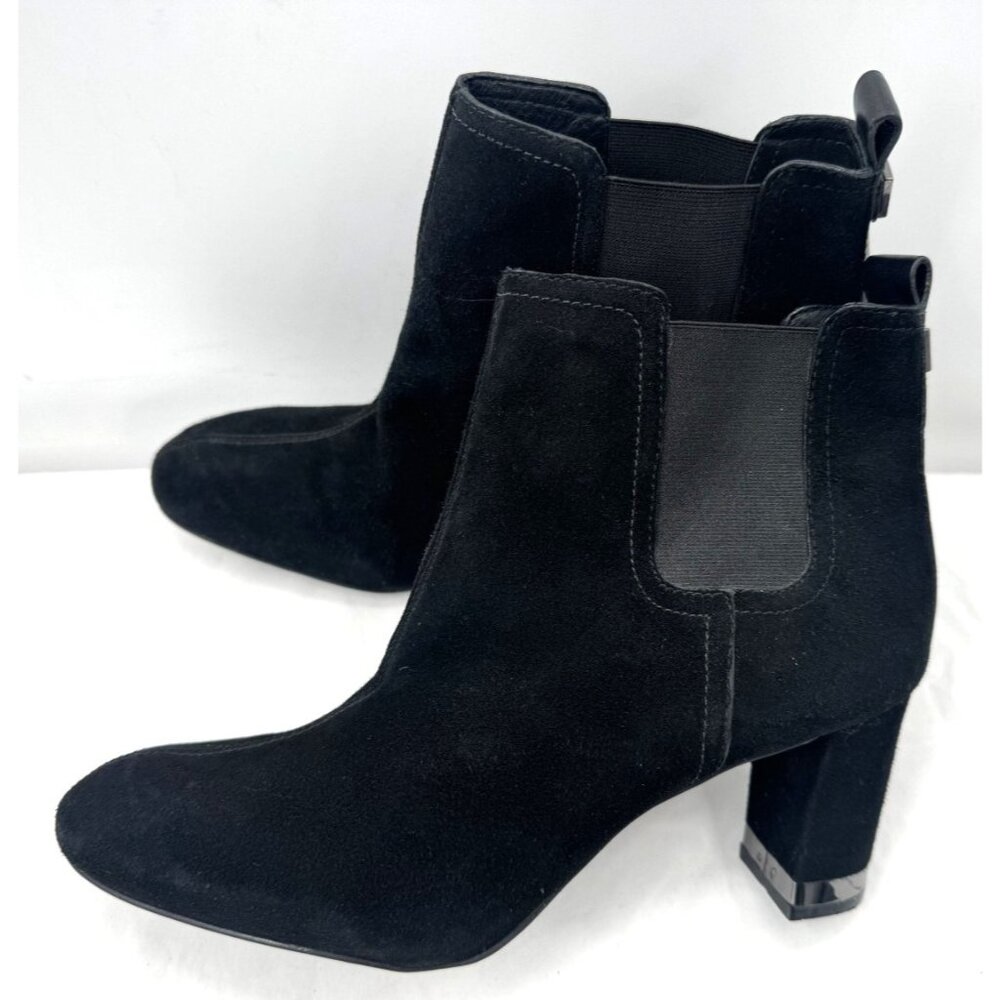 $489 New Tory Burch April Black Suede Leather Booties Boots Logo Women's Sz 10